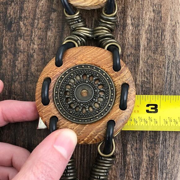 Concho Belt Hip Slung Mixed Media Wood Chain Boho Festival Size Small Tan Multi - Picture 11 of 12